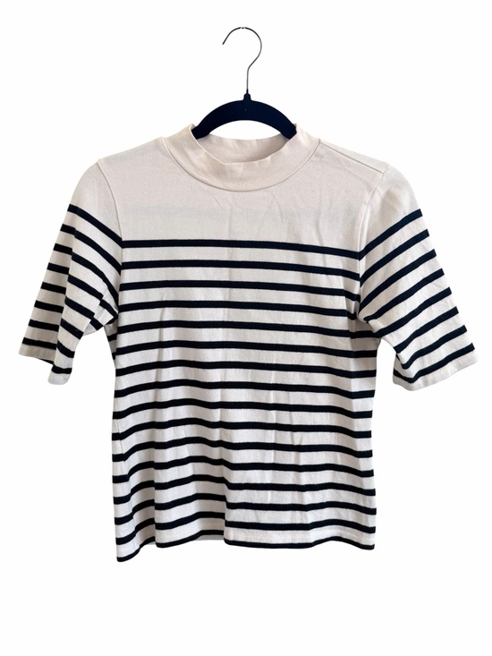 Frame Denim Tops - Frame Mariner Striped Short Sleeve Mock Neck Sweater Top